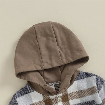 0-4Y Kids Boys Plaid Jacket Baby Autumn Clothing Long Sleeve Button Closure Hooded Plaid Outerwear Children Coats Streetwear