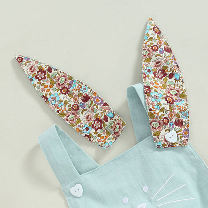 0-18M Newborn Baby Girl Easter Outfit Vintage Overalls and Bunny Ears/Toddler Dress Sister Mathing Clothes with Tail