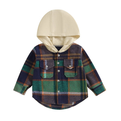 0-4Y Kids Boys Plaid Jacket Baby Autumn Clothing Long Sleeve Button Closure Hooded Plaid Outerwear Children Coats Streetwear