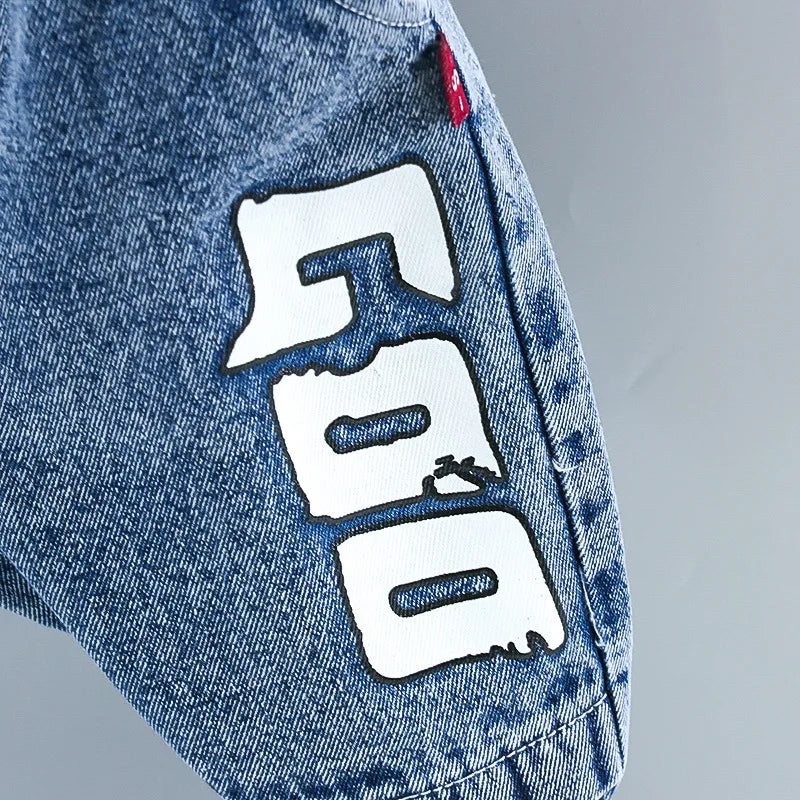 Baby boy clothes spring autumn fashion ripped denim suit letter denim jacket hooded vest + bottoming shirt + pants 3-piece set