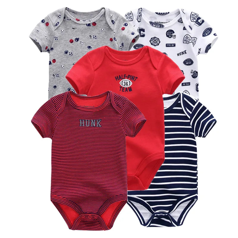 Kiddiezoom 5 Pcs/Lot Fashion Newborn Cartoon Short Sleeve Baby Boy Girl Bodysuits Soft 100%Cotton Infant Onesies Unisex Clothes