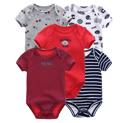 Kiddiezoom 5 Pcs/Lot Fashion Newborn Cartoon Short Sleeve Baby Boy Girl Bodysuits Soft 100%Cotton Infant Onesies Unisex Clothes