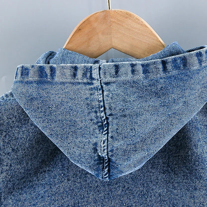 Baby boy clothes spring autumn fashion ripped denim suit letter denim jacket hooded vest + bottoming shirt + pants 3-piece set