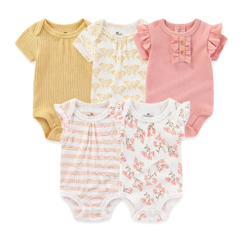 Kiddiezoom 5 Pcs/Lot Fashion Newborn Cartoon Short Sleeve Baby Boy Girl Bodysuits Soft 100%Cotton Infant Onesies Unisex Clothes