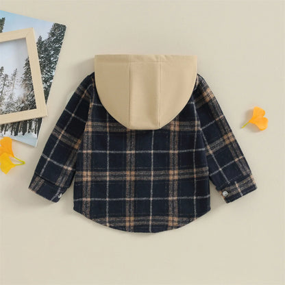 0-4Y Kids Boys Plaid Jacket Baby Autumn Clothing Long Sleeve Button Closure Hooded Plaid Outerwear Children Coats Streetwear
