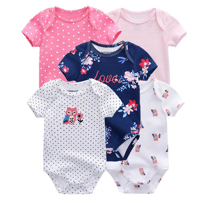 Kiddiezoom 5 Pcs/Lot Fashion Newborn Cartoon Short Sleeve Baby Boy Girl Bodysuits Soft 100%Cotton Infant Onesies Unisex Clothes