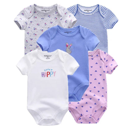 Kiddiezoom 5 Pcs/Lot Fashion Newborn Cartoon Short Sleeve Baby Boy Girl Bodysuits Soft 100%Cotton Infant Onesies Unisex Clothes