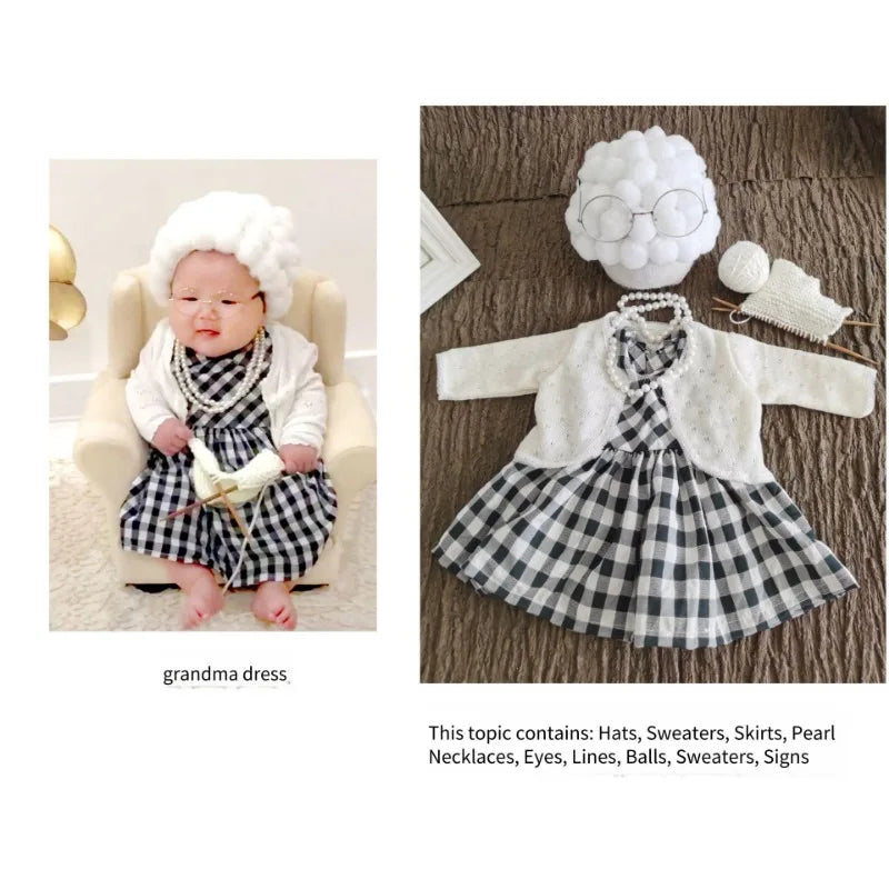 Newborn Photography Props Grandmother Outfit Baby Girl Cosplay Grandma Clothes Baby Boy Grandpa Costume Photo Newborn Outfit