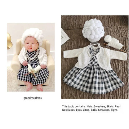 Newborn Photography Props Grandmother Outfit Baby Girl Cosplay Grandma Clothes Baby Boy Grandpa Costume Photo Newborn Outfit