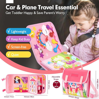 Toddler Busy Board Montessori Toys Learning Educational Activities Travel Toy Dinosaur Dress up  Sensory Life Skill Backpack