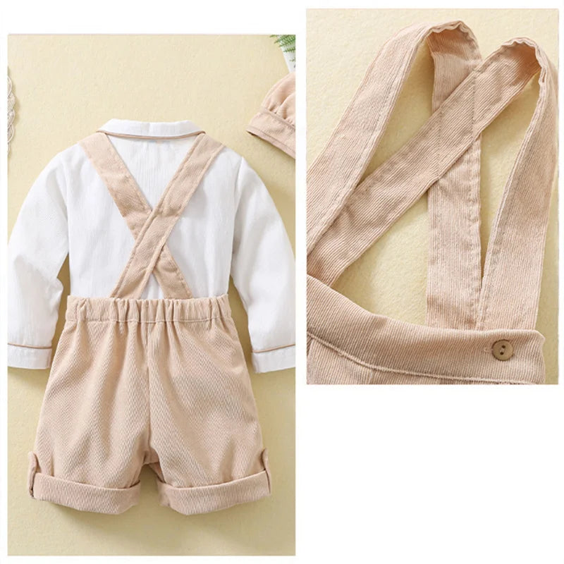 Toddler Boys Birthday Outfit Baby White Long Sleeve Shirts and Suspenders Pants Two Piece Sets Newborn Infant Spanish Clothing