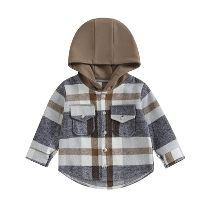 0-4Y Kids Boys Plaid Jacket Baby Autumn Clothing Long Sleeve Button Closure Hooded Plaid Outerwear Children Coats Streetwear
