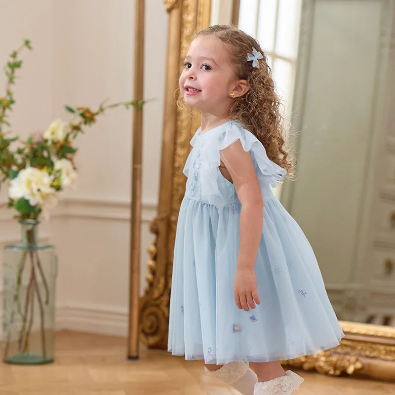 Dave Bella Girls Baby Princess Dress Summer Sweet Shell Embroidery Kids Mesh Elegant Dress Party Outdoor Seaside DB2251295