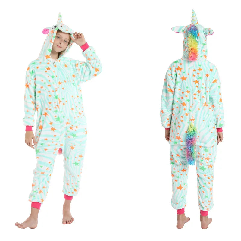 children unicorn pajamas kids stitch pijamas boys animal jumpsuits baby girls flannel kigurumi onesies for winter