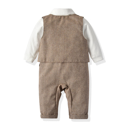 Baby Boys Gentleman Outfits Suits Clothing Spring and Autumn Children One-Piece Rompers Jacket Hat Suit Baby Boy Clothes