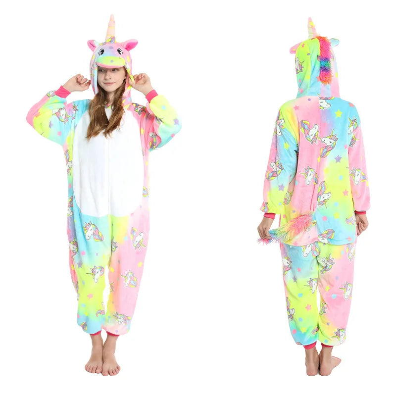 children unicorn pajamas kids stitch pijamas boys animal jumpsuits baby girls flannel kigurumi onesies for winter