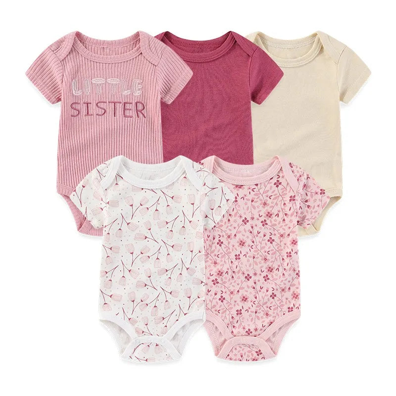 5-Piece Cartoon Cute Bbaby Boys Girl Bodysuits Soft Newborn Unisex Onesies Short Sleeve 0-12 Months Infant Clothes Summer Cloth
