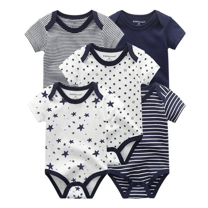 Kiddiezoom 5 Pcs/Lot Fashion Newborn Cartoon Short Sleeve Baby Boy Girl Bodysuits Soft 100%Cotton Infant Onesies Unisex Clothes
