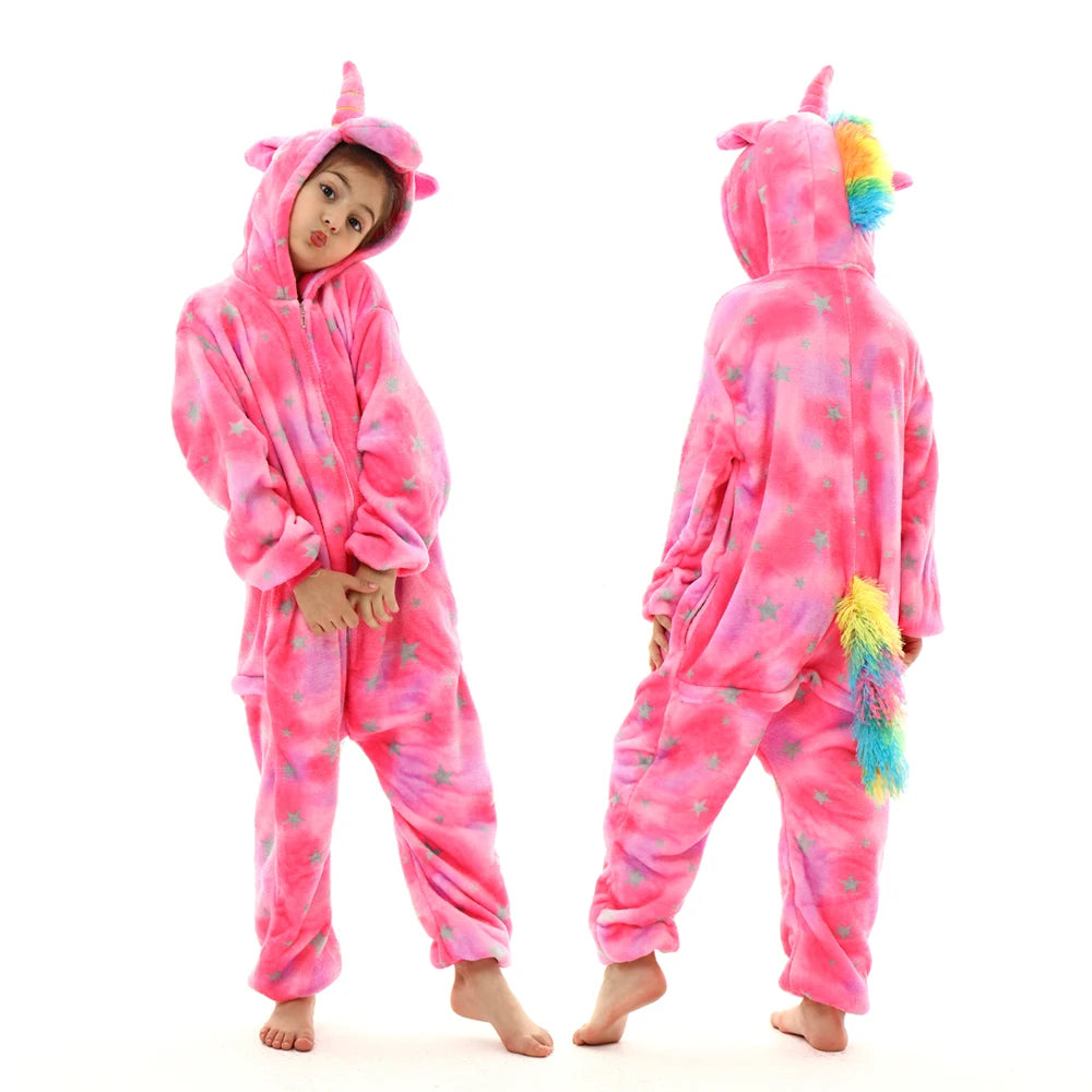 children unicorn pajamas kids stitch pijamas boys animal jumpsuits baby girls flannel kigurumi onesies for winter