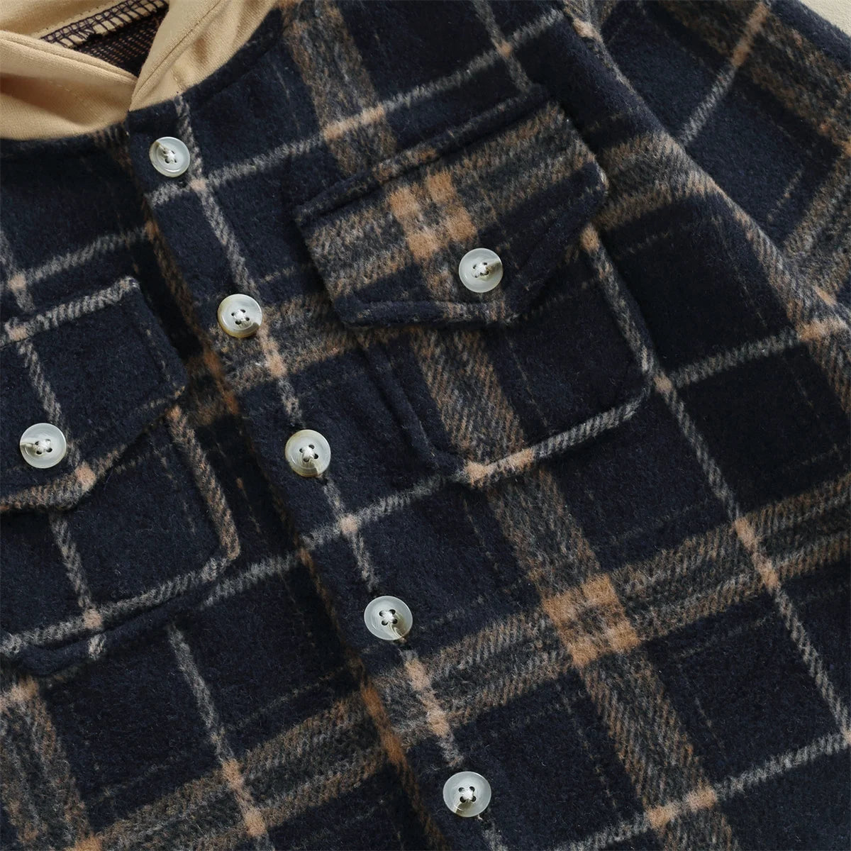 0-4Y Kids Boys Plaid Jacket Baby Autumn Clothing Long Sleeve Button Closure Hooded Plaid Outerwear Children Coats Streetwear
