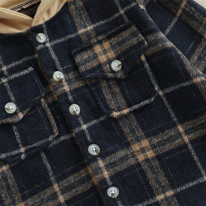 0-4Y Kids Boys Plaid Jacket Baby Autumn Clothing Long Sleeve Button Closure Hooded Plaid Outerwear Children Coats Streetwear