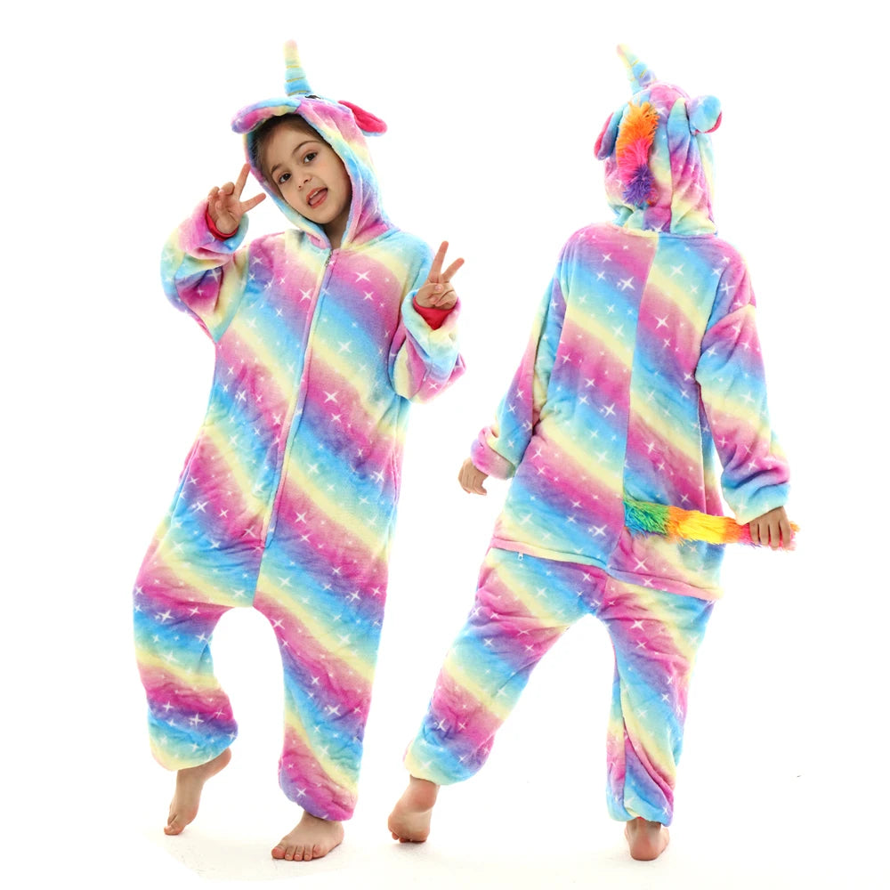 children unicorn pajamas kids stitch pijamas boys animal jumpsuits baby girls flannel kigurumi onesies for winter