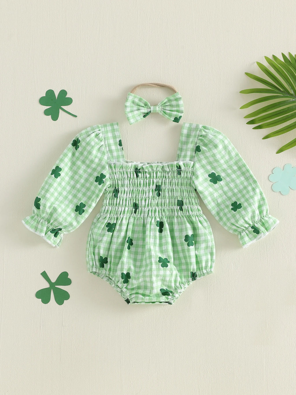 Plaid Shamrock Baby Romper