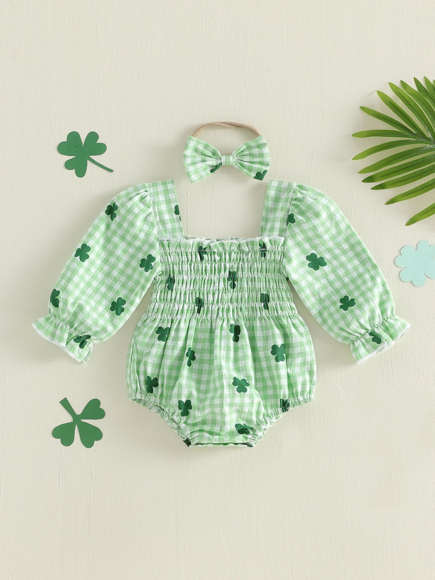 Plaid Shamrock Baby Romper