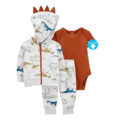 Newborn Infant Baby Girl Boy Clothes Sets Spring Autumn Cotton Long-Sleeve Hooded Coat+Romper+Trousers 3PCS Warm Kids Clothes