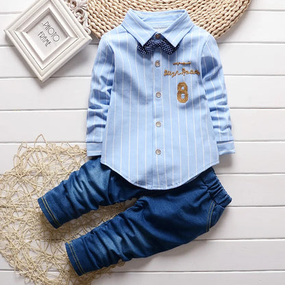 Kids Boys Clothes Baby Casual Bow Tie Shirt+Pants 2pcs Sets Summer Infant Denim Outfits Children Suits Toddler Clothing BC1219
