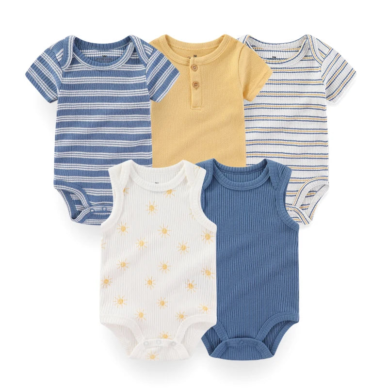 Kiddiezoom 5 Pcs/Lot Fashion Newborn Cartoon Short Sleeve Baby Boy Girl Bodysuits Soft 100%Cotton Infant Onesies Unisex Clothes