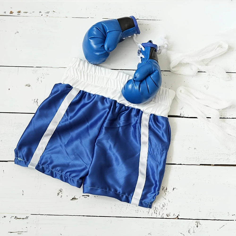 Newborn Photography Props Boxing Theme Baby Photo Outfit Infant Bathrobe Shorts Gloves Set Newborn Photo Costume Studio Props