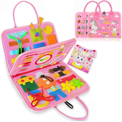 Toddler Busy Board Montessori Toys Learning Educational Activities Travel Toy Dinosaur Dress up  Sensory Life Skill Backpack