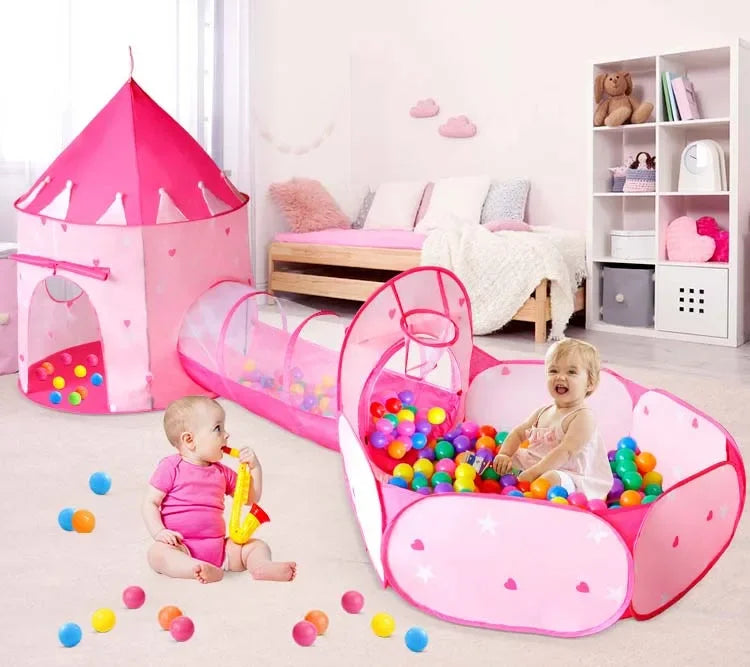 3 In 1 Kid Tent House Play Toy Tunnel Crawling Playhouse Castle Portable Children Ocean Ball Pool Pit Baby Folded Indoor Outdoor