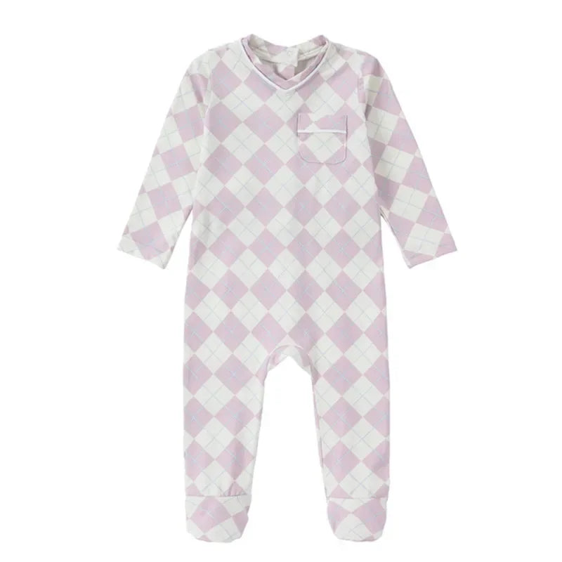 AP 2025 spring summer argyle plaid soft dress set footie pjs family matching clothing