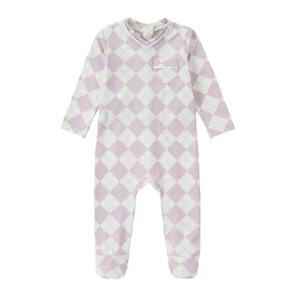 AP 2025 spring summer argyle plaid soft dress set footie pjs family matching clothing