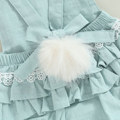 0-18M Newborn Baby Girl Easter Outfit Vintage Overalls and Bunny Ears/Toddler Dress Sister Mathing Clothes with Tail