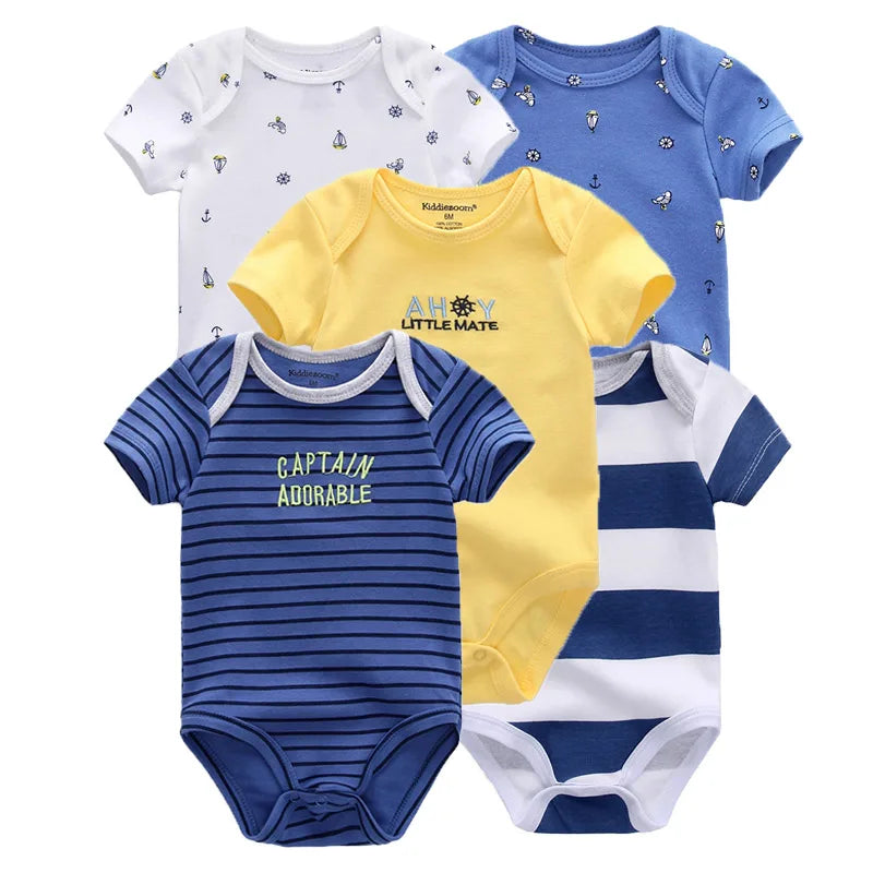 Kiddiezoom 5 Pcs/Lot Fashion Newborn Cartoon Short Sleeve Baby Boy Girl Bodysuits Soft 100%Cotton Infant Onesies Unisex Clothes
