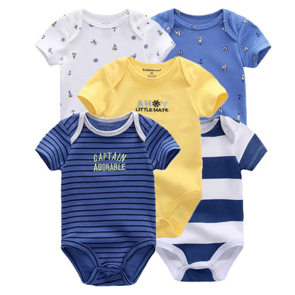 Kiddiezoom 5 Pcs/Lot Fashion Newborn Cartoon Short Sleeve Baby Boy Girl Bodysuits Soft 100%Cotton Infant Onesies Unisex Clothes