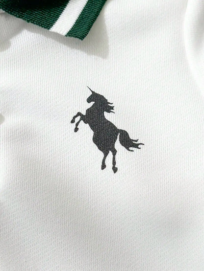 Autumn And Winter Baby Boy Casual And Versatile Top Autumn Little Boy White Lapel Printed Long-Sleeved Shirt