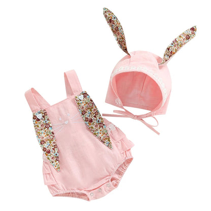 0-18M Newborn Baby Girl Easter Outfit Vintage Overalls and Bunny Ears/Toddler Dress Sister Mathing Clothes with Tail