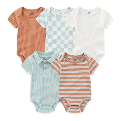 Kiddiezoom 5 Pcs/Lot Fashion Newborn Cartoon Short Sleeve Baby Boy Girl Bodysuits Soft 100%Cotton Infant Onesies Unisex Clothes