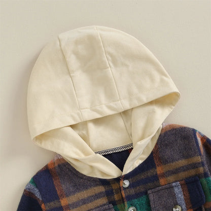 0-4Y Kids Boys Plaid Jacket Baby Autumn Clothing Long Sleeve Button Closure Hooded Plaid Outerwear Children Coats Streetwear