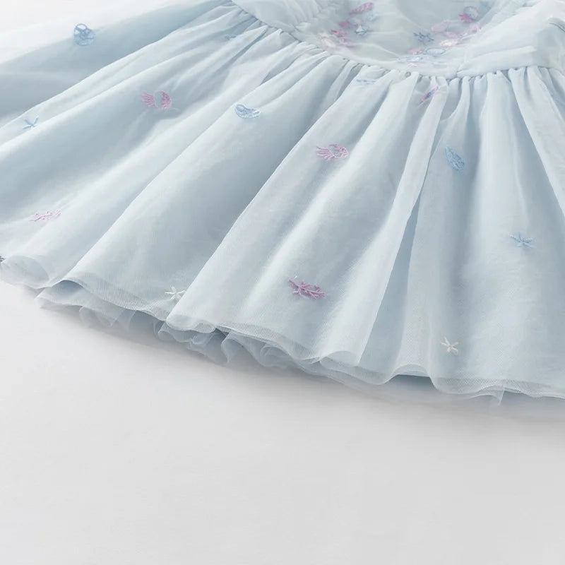Dave Bella Girls Baby Princess Dress Summer Sweet Shell Embroidery Kids Mesh Elegant Dress Party Outdoor Seaside DB2251295