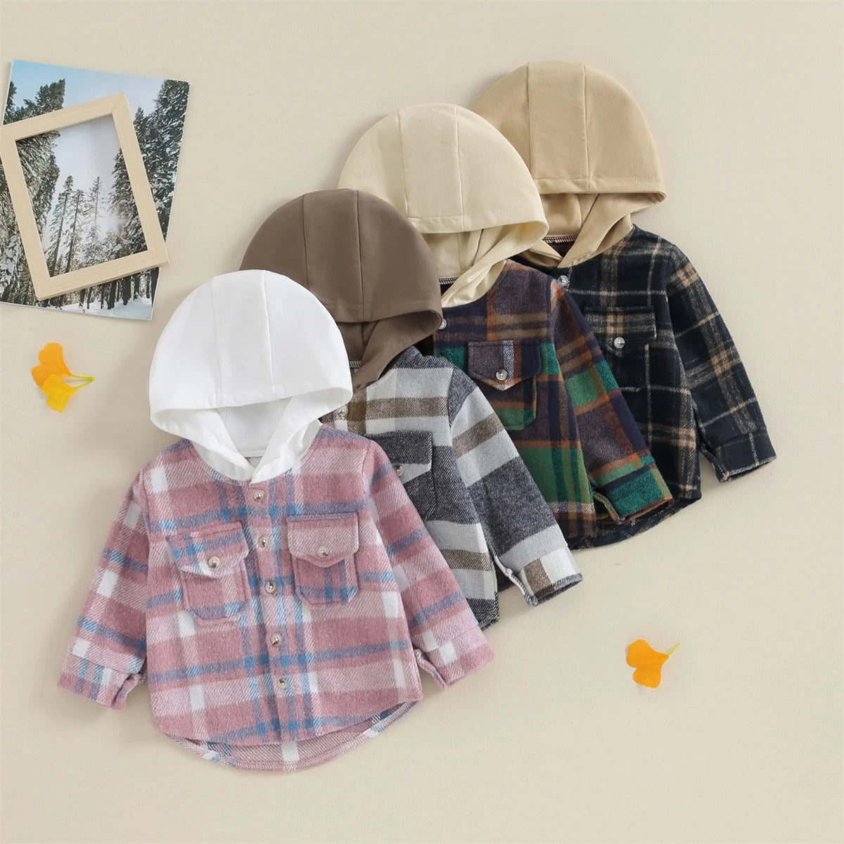 0-4Y Kids Boys Plaid Jacket Baby Autumn Clothing Long Sleeve Button Closure Hooded Plaid Outerwear Children Coats Streetwear