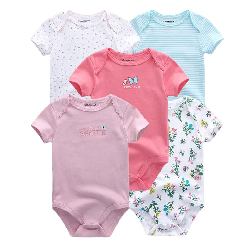 Kiddiezoom 5 Pcs/Lot Fashion Newborn Cartoon Short Sleeve Baby Boy Girl Bodysuits Soft 100%Cotton Infant Onesies Unisex Clothes