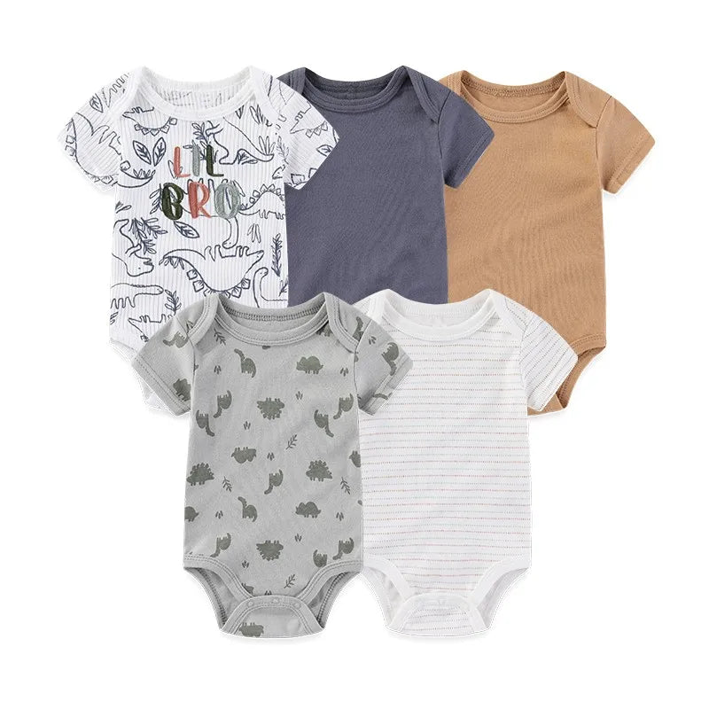 5-Piece Cartoon Cute Bbaby Boys Girl Bodysuits Soft Newborn Unisex Onesies Short Sleeve 0-12 Months Infant Clothes Summer Cloth