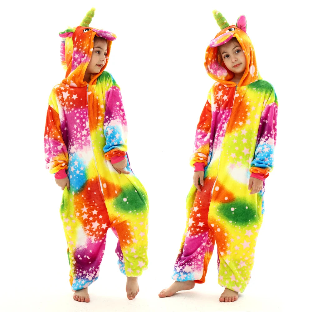 children unicorn pajamas kids stitch pijamas boys animal jumpsuits baby girls flannel kigurumi onesies for winter