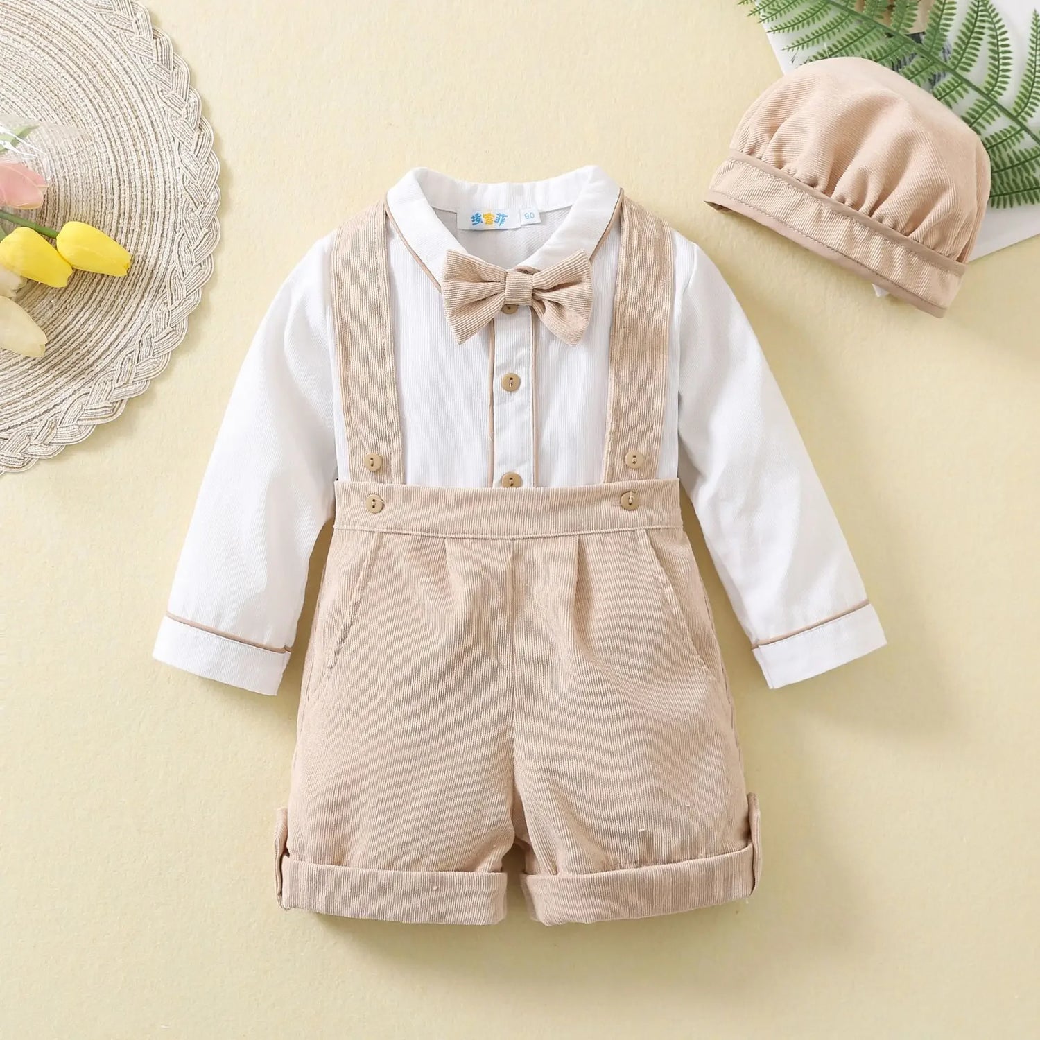 Toddler Boys Birthday Outfit Baby White Long Sleeve Shirts and Suspenders Pants Two Piece Sets Newborn Infant Spanish Clothing
