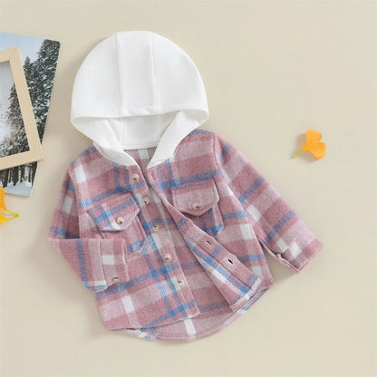 0-4Y Kids Boys Plaid Jacket Baby Autumn Clothing Long Sleeve Button Closure Hooded Plaid Outerwear Children Coats Streetwear